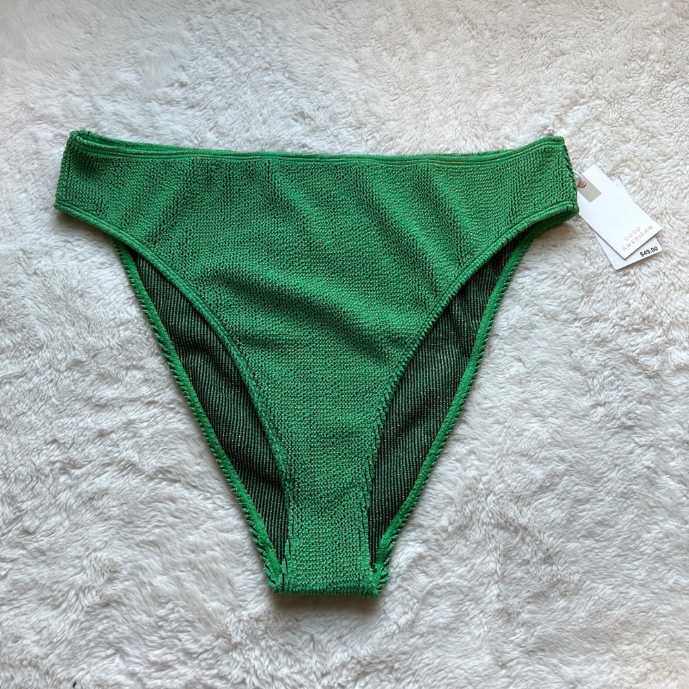 Good American Sparkle Always Fit Better Bikini Bottom Green Metallic GSW0507 7/8